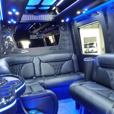 Inside a Mercedes Sprinter bus