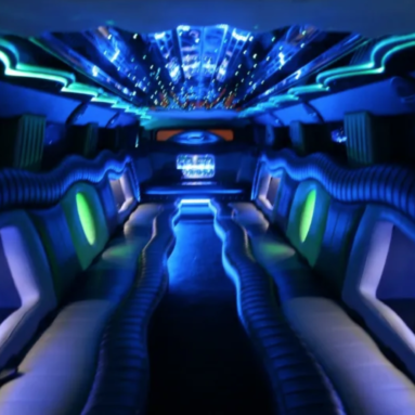 Interior of Escalade limousine.